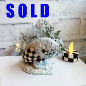 Courtly Checked Florida Manatee Figurine with Hand Painted Tea Light Candle